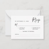 Minimalistisch Boho Script RSVP Budget Wedding Notitiekaartje (Voorkant)