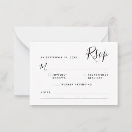 Minimalistisch Boho Script RSVP Budget Wedding Notitiekaartje