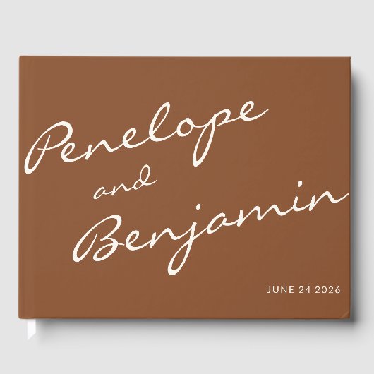 Minimalistisch Boho Script Weddenschap Sienna Brow Gastenboek (Voorkant)