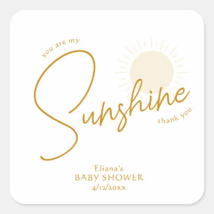 Minimalistisch Boho Sunshine Baby shower Dank u Vierkante Sticker