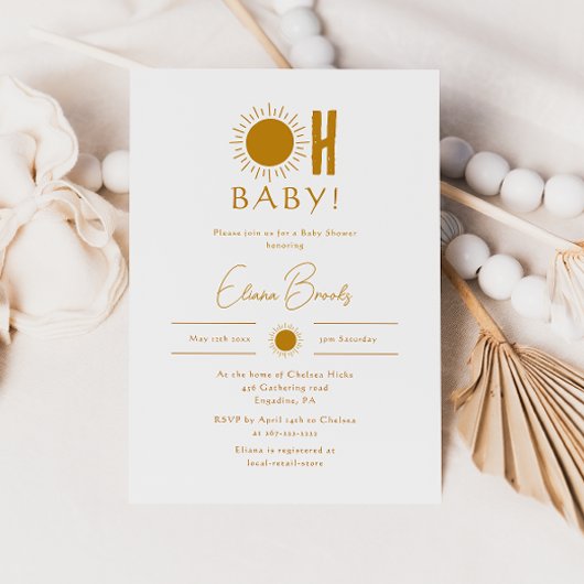Minimalistisch Boho Sunshine Baby shower Oh Baby! Kaart