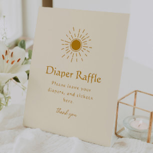 Minimalistisch Boho Sunshine Luier Raffle Baby sho Reclamebord Met Voetstuk
