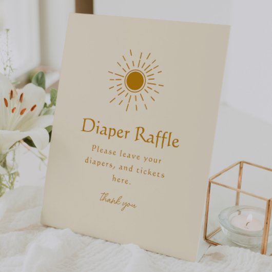 Minimalistisch Boho Sunshine Luier Raffle Baby sho Reclamebord Met Voetstuk
