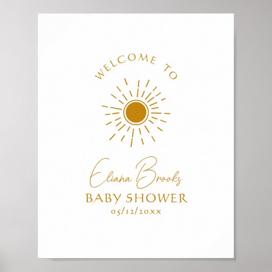 Minimalistisch Boho Sunshine Welkom Baby shower te Poster (Voorkant)
