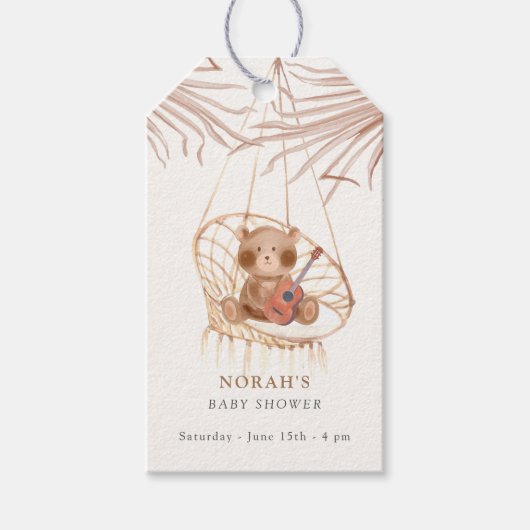 Minimalistisch Boho Teddy Bear Baby shower Cadeaulabel (Voorkant)