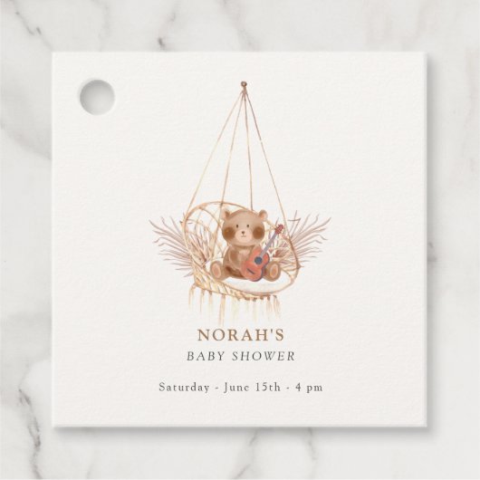 Minimalistisch Boho Teddy Bear Pampas Baby shower Bedankjes Labels (Voorkant)