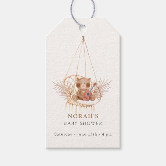 Minimalistisch Boho Teddy Bear Pampas Baby shower Cadeaulabel (Voorkant)