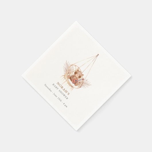 Minimalistisch Boho Teddy Bear Pampas Baby shower Servet (Hoek)