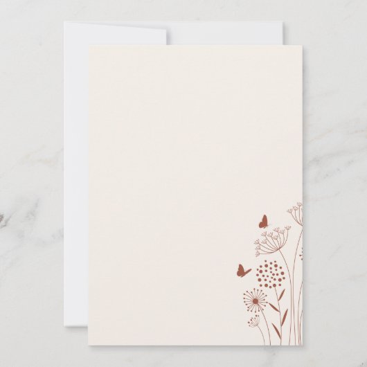 Minimalistisch Boho Terracotta Wildflower Wedding Kaart (Achterkant)