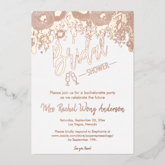 Minimalistisch Boho Vrijgezellenfeest Foto Roos Go Folie Uitnodiging (Voorkant)