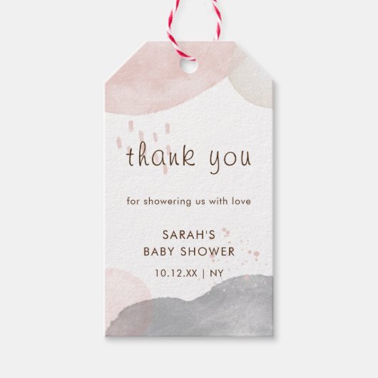 Minimalistisch Boho Waterverf Abstract Baby shower Cadeaulabel (Voorkant)