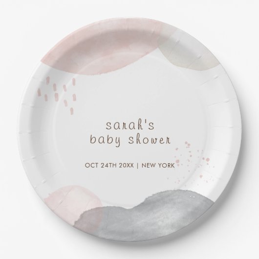 Minimalistisch Boho Waterverf Abstract Baby shower Papieren Bordje (Voorkant)