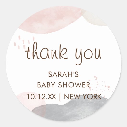 Minimalistisch Boho Waterverf Abstract Baby shower Ronde Sticker (Voorkant)