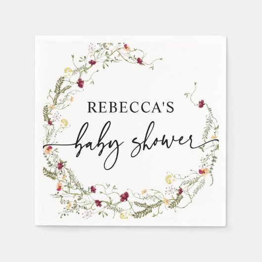 Minimalistisch Boho Wildflower Greenery Baby showe Servet (Voorkant)