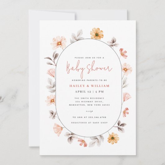 Minimalistisch Boho Wildflower Lijst Baby shower Kaart (Voorkant)