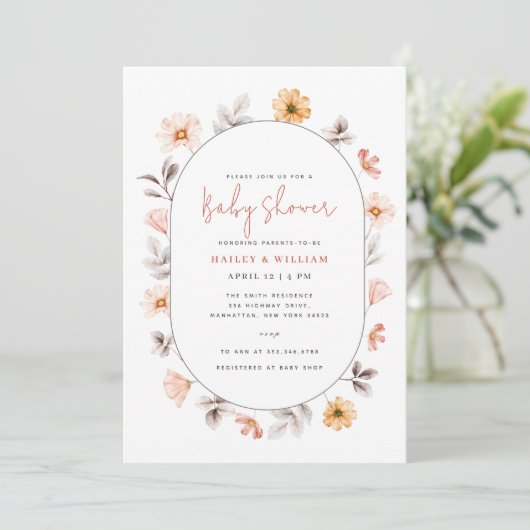 Minimalistisch Boho Wildflower Lijst Baby shower Kaart (Staand voorkant)