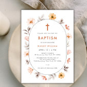 Minimalistisch Boho Wildflower Lijst Cross Doop Kaart