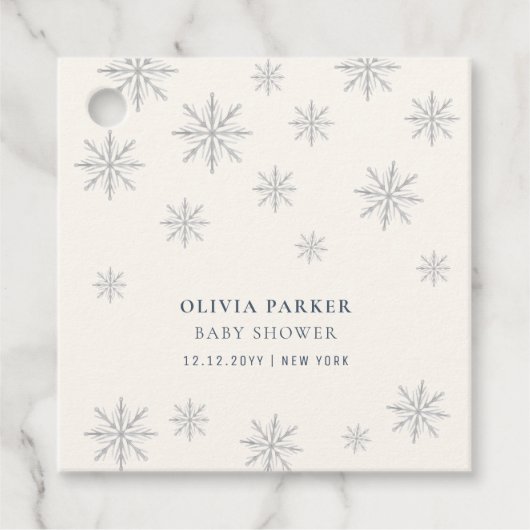 Minimalistisch Boho Winter Sneeuwvlok Baby shower Bedankjes Labels (Voorkant)