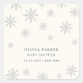 Minimalistisch Boho Winter Sneeuwvlok Baby shower Vierkante Sticker