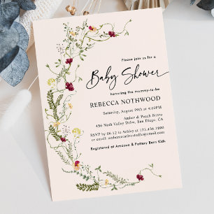 Minimalistisch Boho Wreath Wildflower Baby shower Kaart