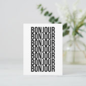 Minimalistisch Bonjour Frans Text Design Black Whi Briefkaart (Staand voorkant)