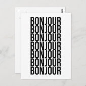 Minimalistisch Bonjour Frans Text Design Black Whi Briefkaart (Voorkant / Achterkant)