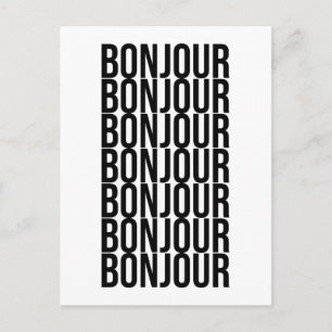 Minimalistisch Bonjour Frans Text Design Black Whi Briefkaart
