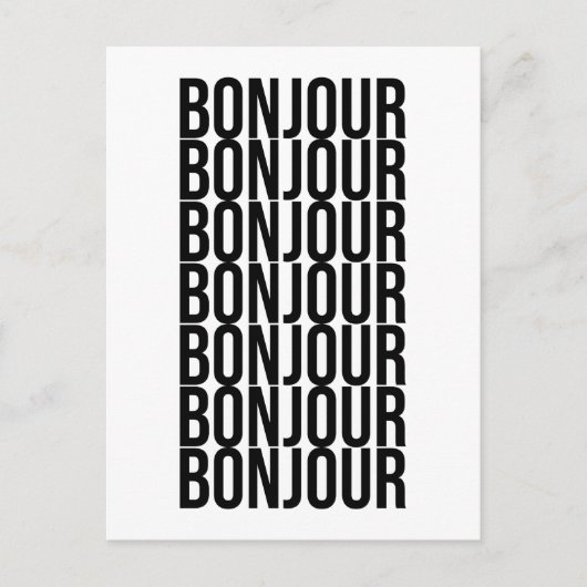 Minimalistisch Bonjour Frans Text Design Black Whi Briefkaart (Voorkant)