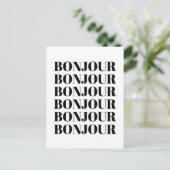 Minimalistisch Bonjour Frans Typografie Black Whit Briefkaart (Staand voorkant)