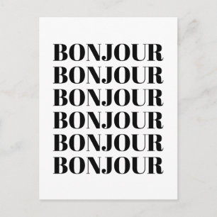 Minimalistisch Bonjour Frans Typografie Black Whit Briefkaart
