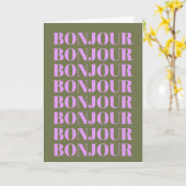 Minimalistisch Bonjour Frans Typografie Groen Paar Kaart (Gele Bloem)