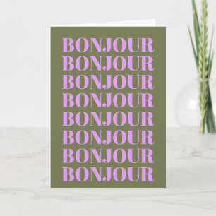 Minimalistisch Bonjour Frans Typografie Groen Paar Kaart