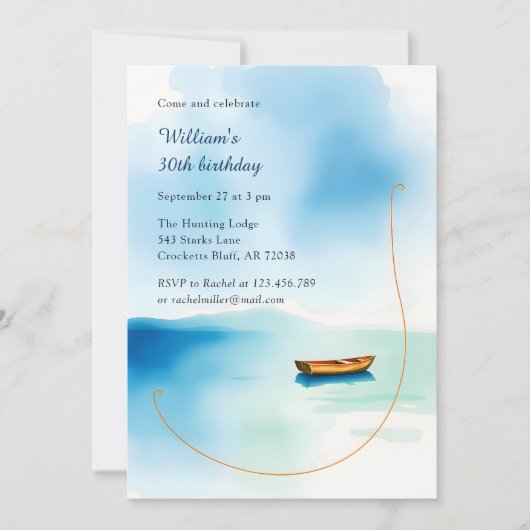 Minimalistisch bootfeest voor hem Lake Birthday Kaart (Voorkant)