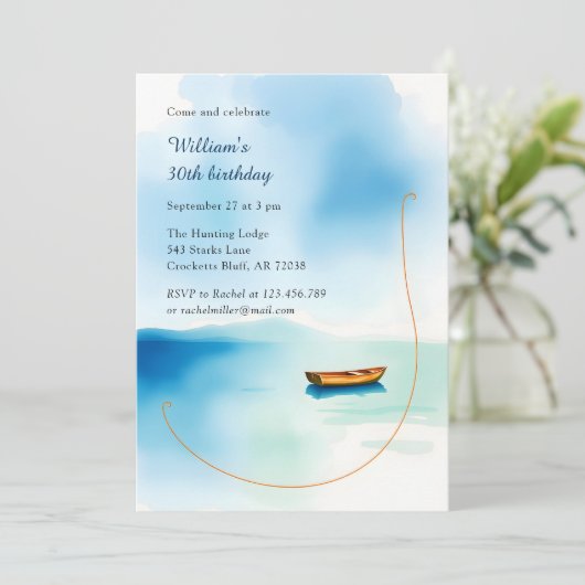 Minimalistisch bootfeest voor hem Lake Birthday Kaart (Staand voorkant)