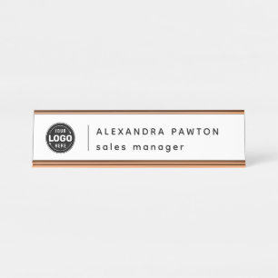 Minimalistisch Bord Witte Logo Werknemer Bureau Naambordje