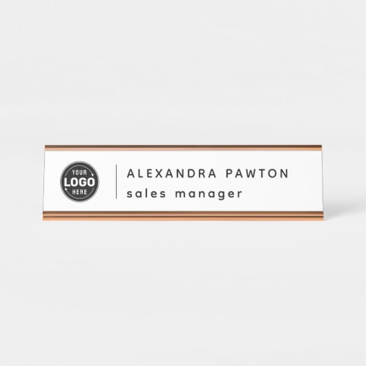 Minimalistisch Bord Witte Logo Werknemer Bureau Naambordje (Voorkant)