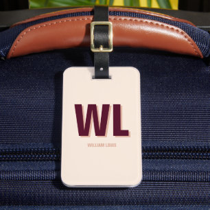 Minimalistisch bordeaux roze gepersonaliseerd mono bagagelabel