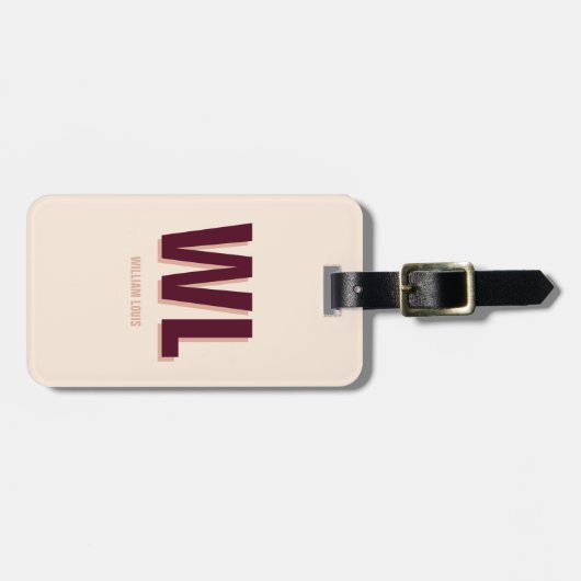 Minimalistisch bordeaux roze gepersonaliseerd mono bagagelabel (Voorkant horizontaal)