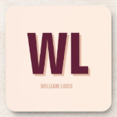 Minimalistisch bordeaux roze gepersonaliseerd mono bier onderzetter (Voorkant)