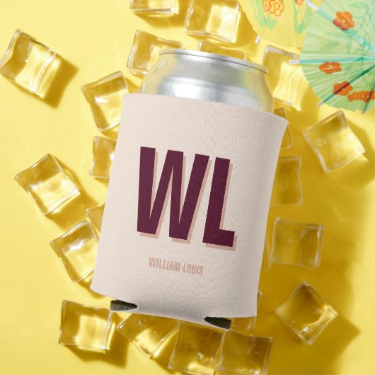 Minimalistisch bordeaux roze gepersonaliseerd mono blikjeskoeler (Insitu Zomer)