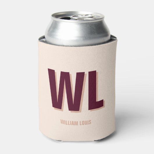 Minimalistisch bordeaux roze gepersonaliseerd mono blikjeskoeler (Blikje Voorkant)