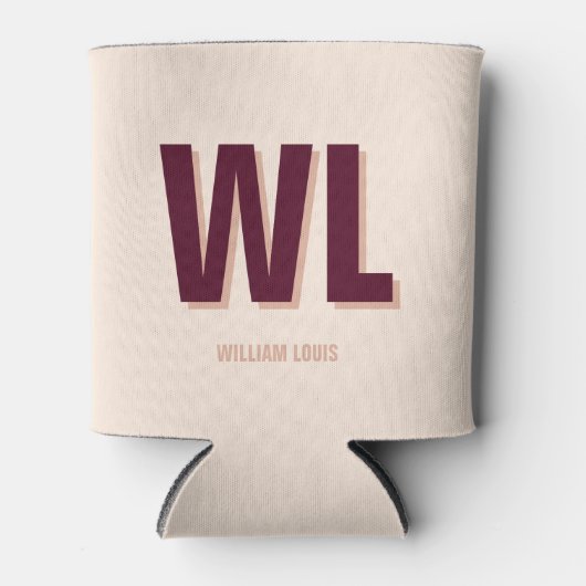Minimalistisch bordeaux roze gepersonaliseerd mono blikjeskoeler (Voorkant)