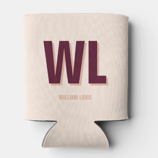 Minimalistisch bordeaux roze gepersonaliseerd mono blikjeskoeler (Achterkant)