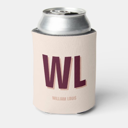 Minimalistisch bordeaux roze gepersonaliseerd mono blikjeskoeler (Blikje Achterkant)