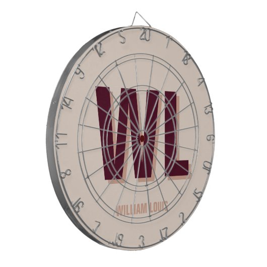 Minimalistisch bordeaux roze gepersonaliseerd mono dartbord (Voorkant Links)