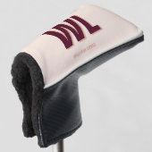 Minimalistisch bordeaux roze gepersonaliseerd mono golfheadcover (3/4 voorkant)