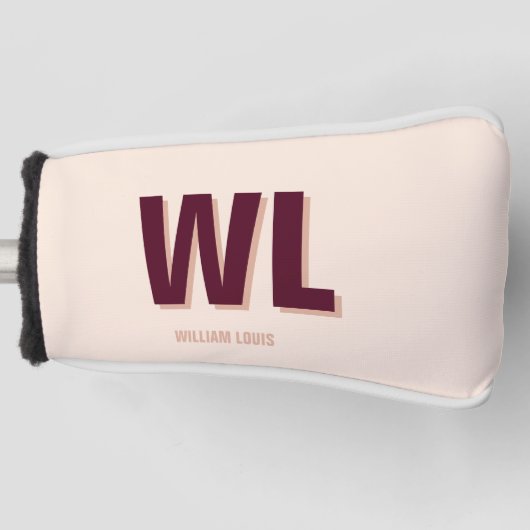 Minimalistisch bordeaux roze gepersonaliseerd mono golfheadcover (Voorkant)