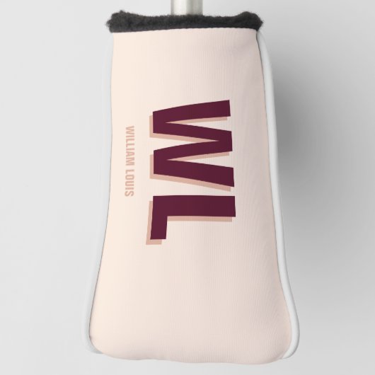 Minimalistisch bordeaux roze gepersonaliseerd mono golfheadcover (Draai 90)