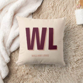 Minimalistisch bordeaux roze gepersonaliseerd mono kussen