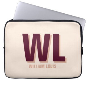 Minimalistisch bordeaux roze gepersonaliseerd mono laptop sleeve